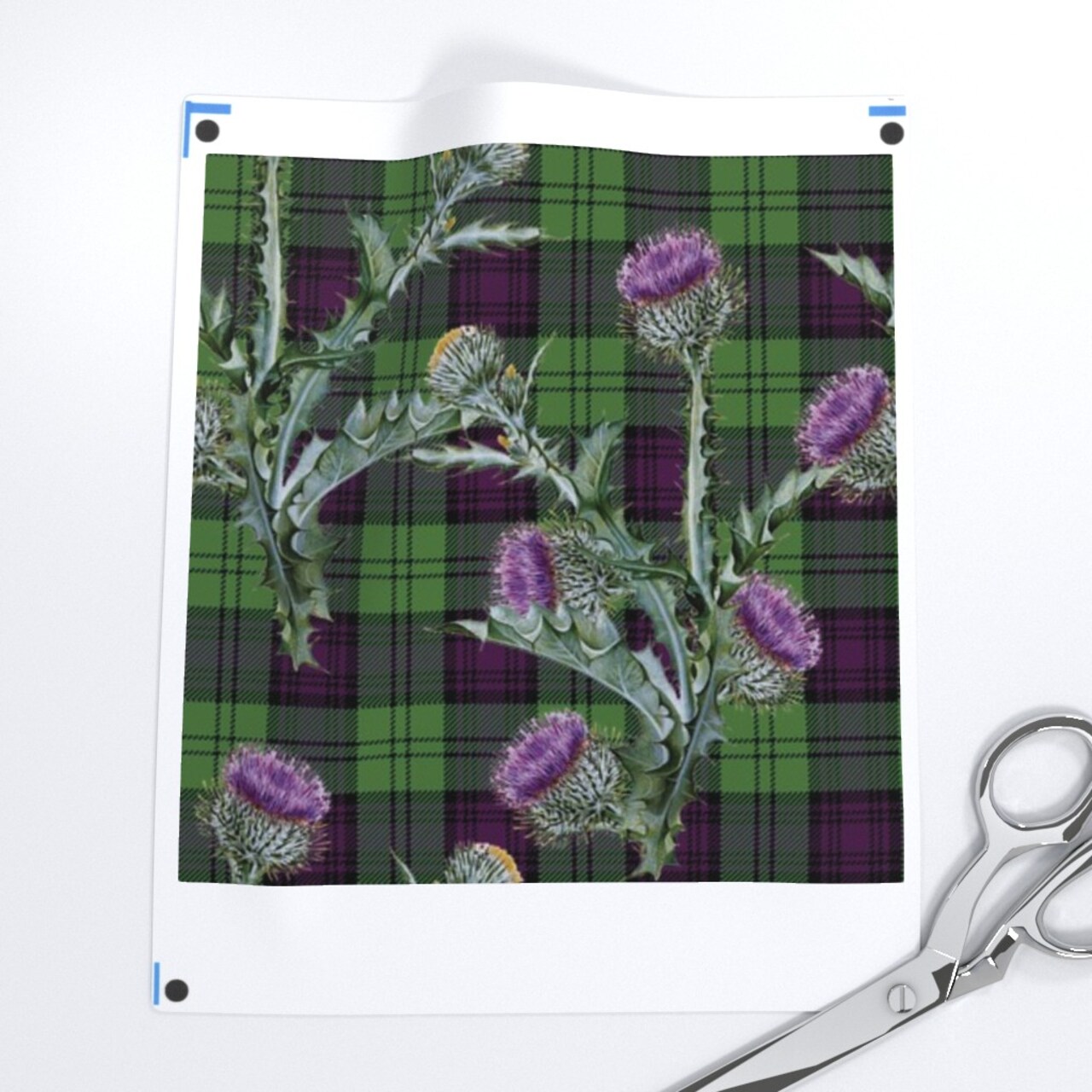 Plaid Thistle Green And Purple Scottish Tartan Scottland Wildflower Custom Printed Fabric by Spoonflower Various Fabrics by the Yard or Fat Quarter